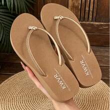 Women's Sequined Wedge Flat Sandals - A Comfortable T-Strap Sandal With A Cushioned Platform Sole, Perfect For The Beach, Poolside, Parties, And Vacation Getaways, A Luxurious And Dazzling Foot Accessory For Summer. - Brown - View 2