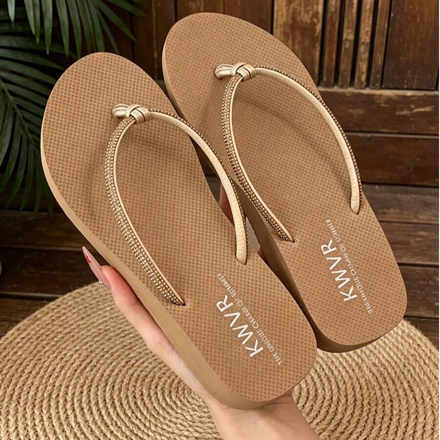 Women's Sequined Wedge Flat Sandals - A Comfortable T-Strap Sandal With A Cushioned Platform Sole, Perfect For The Beach, Poolside, Parties, And Vacation Getaways, A Luxurious And Dazzling Foot Accessory For Summer.
