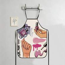 Adjustable Lace-Up Apron With Interesting Nail Art Pattern, Suitable For Kitchen, BBQ, Nail Salon, Party & Cosplay, Butterfly Print Design - LIWQ0041 - View 33