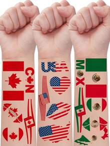 15张临时纹身贴纸，2026美国加拿大墨西哥足球运动比赛旗帜纹身贴纸，防水防汗，易于使用，人体彩绘假纹身贴纸，适合足球迷派对和庆祝活动。 - 彩色 - 查看 3