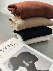 LI STORES Women's Ribbed Plain Brown Blouse, Premium Solid Cutout Blouse, Winter Fashion, Casual, Basic, Elegant. - Navy Blue - View 3