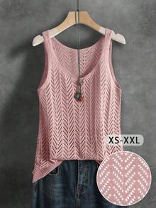 Women's Summer Hollow Breathable Versatile Solid Color Knitted Openwork Ribbed Sleeveless Vest, Suitable For Sports, Fitness, Daily Wear, Summer Vacation, Casual, Unisex, Soft And Comfortable, Spring/Summer Pink - Pink - View 1