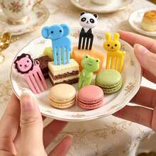 10/30/50pcs Animal & Fruit Shaped Plastic Mini Dessert Picks, Cartoon Animal Fruit Toppers, Bento Decor, Party Snack Decorations - Multicolor - View 6