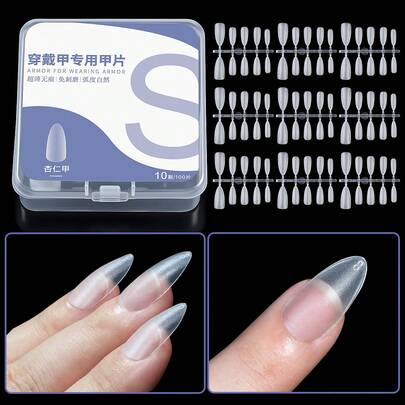 100 móng tay giả hình hạnh nhân, acrylic trong mờ, 5 kích cỡ, bộ móng giả gel mềm nối dài nhanh, móng giả ngắn, móng giả dán phủ toàn bộ, dụng cụ làm móng.