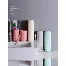 1 Estuche para cepillo de dientes de color aleatorio con tapa - Soporte multifuncional para cepillo de dientes, accesorio de baño para el hogar y viajes, vaso portátil para cepillo de dientes - Color aleatorio - Ver 5
