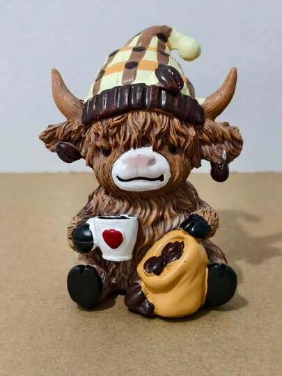 1 pieza Figura decorativa de vaca de las tierras altas, Estatua 3D de vaca de las tierras altas, Decoración de vaca de granja, Decoración estacional para Navidad, Acción de Gracias, Día de San Valentín, Regalo para amantes de las vacas, Decoración de cafetería, Diseño de animal lindo