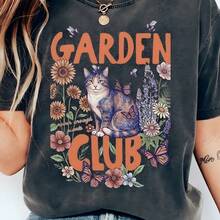 Garden Club Shirt Cat Lovers Gift - Water-washed Black - View 1