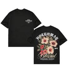 [Graphic Tee] 100% Cotton Max Holloway "Blessed" Hawaii Hibicus Heavy Cotton Tshirt BMF Tshirt 318 Fitted Green Round Neck Casual Apparel For Men Gym Novelty Tops, Spring Tops, Summer Camisas, Autumn Short Sleeves Camiseta, S-7XL T-Shirt For All Body Types, Perfect For Dates, Outdoor Activities And Casual Wear - 黑色 - 查看 1