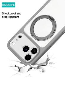 Ốp lưng điện thoại từ tính Koolife 1 chiếc màu xám, chất liệu PC+TPU, chống sốc, có chân đế xoay 360° và công nghệ MagSafe, khung mờ, mặt lưng trong suốt, phù hợp với 17/17 Pro/17 Pro Max. - Xám - Xem 7