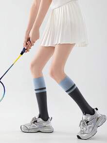 1 Pair Women's Calf Compression Socks, Spring/Autumn Sports Shaping Knee-High Socks With Lace Patchwork Stripes, Contrast Color Anti-Slip Silicone Bottom Leg Protection Socks, Fitness Leggings - Multicolor - View 8