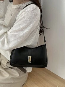 新款时尚女士手提包，高端通勤小众法棍腋下包，多功能单肩包 - 黑色 - 查看 3