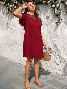 Vestido midi de manga corta con textura de unicolor para mujer de talla grande, atuendo de verano para mujer, atuendo de primavera para mujer, vestidos casuales para mujer, atuendos de vacaciones para mujer, atuendos de campo para mujer, atuendos de vacaciones de verano, vestido blanco de talla grande, vestidos casuales de talla grande, ropa de verano de talla grande para mujer, atuendos de verano de talla grande para mujer, ropa de talla grande para mujer, vestido de talla grande, vestido casual Zanzea para mujer de talla grande - Burdeos 2 - Ver 6