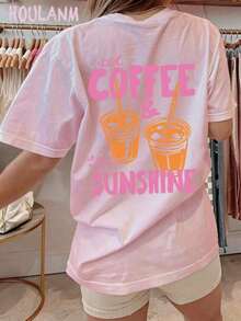 2026 Tropical Vacation Outfits"Iced Coffee & Sunshine" Orange Cup Print T-Shirt |    Clothes Women, Loose Fit, Summer Tops, Spring Vibes, Cozy Aesthetic TeeLoose And Comfortablegoing Out Outfits - Màu Hồng baby - Xem 3