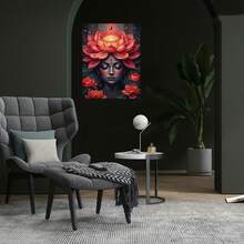 1 pieza de arte, Diosa del loto con corona de loto rojo, Kit de pintura por números, Fácil para principiantes para decoración de paredes del hogar, Manualidades, Decoración de pared para sala de estar, dormitorio, cocina, regalos de Navidad, artículos de , decoraciones de Acción de Gracias, regalo de Año Nuevo - Enmarcado - Ver 2
