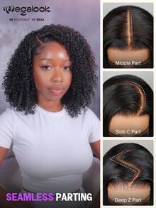 Tóc giả bob mùa hè xoăn sâu, không cần keo dán, kích thước 13x5, 100% tóc người nguyên chất, dài 12-14 inch, kiểu nâng cấp, dễ đội, đường chân tóc đã được tỉa sẵn, rẽ ngôi bên hoặc giữa, độ sâu 5 inch, các nút thắt đã được tẩy trắng, thân thiện với người mới bắt đầu, mũ thoáng khí, mật độ 180%/200%, đường chân tóc tự nhiên, sẵn sàng để sử dụng. - SNatural - Xem 9