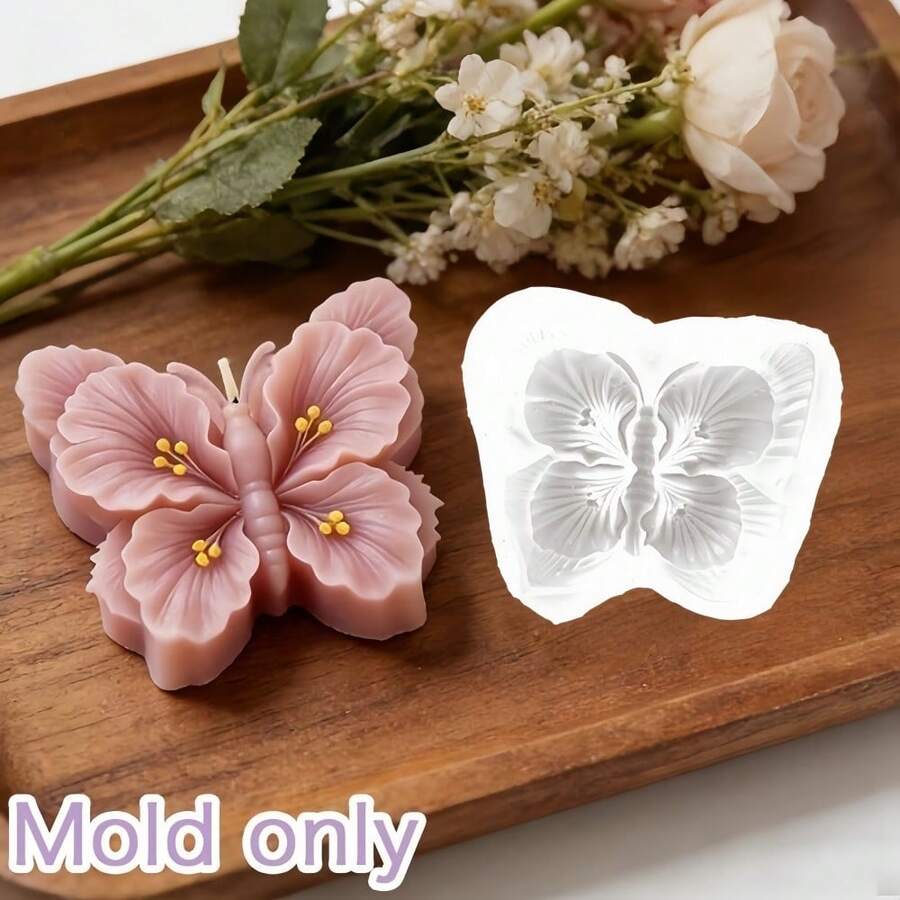 Khuôn silicon hình hoa bướm, chi tiết cánh hoa 3D, kết cấu trong suốt, mềm mại và đàn hồi, dễ dàng lấy khuôn ra, có thể tái sử dụng, thích hợp để làm nến, nhựa, thạch cao, đồ thủ công, trang trí nhà cửa, DIY, quà tặng ngày Valentine, kỷ niệm, quà mùa xuân. - khuôn hoa bướm lá rau - Xem 1