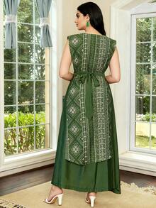 Đầm Abaya thêu đính cườm thanh lịch mới năm 2026, áo choàng Abaya cổ chữ V thắt eo giúp thon gọn vóc dáng, đầm dài màu xanh lá cây truyền thống cho mùa xuân/hè, trang phục Eid Al-Adha Ramadan. - màu xanh lá - Xem 10