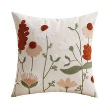 1pc Canvas Embroidered Throw Pillow Cover, 12x20 Inch, Decorative Cushion Cover With Zipper, Cute Design For Sofa, Bed, Home Decor, Room Decor, Wild Flower Pattern (Inner Pillow Not Included) - Burnt Orange - View 9