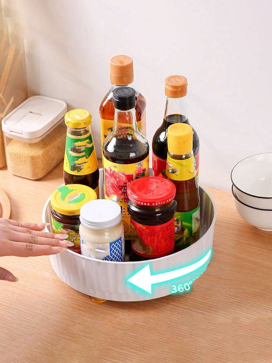 1pc Rotating Spice Rack, Kitchen Condiment Storage Organizer, Household Rotating Storage Shelf, Simple And Convenient, Suitable For Kitchen And Dining Room