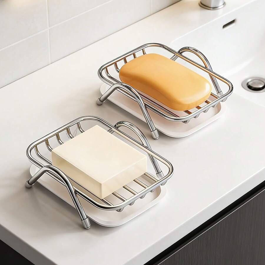 1pc Rectangular Soap Dish - With Automatic Drainage Design, This Thick Stainless Steel Soap Holder Has Excellent Durability And Is A Practical Bathroom Accessory, Designed Specifically For Bathroom Use - Silver - One Size - View 1