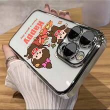 スマホケース TPUケース メッキ加工 レンズ保護カバー付き キャラクターイラスト 可愛いデザイン 大人可愛い 女子向け 柔らかTPU 全面保護 耐衝撃 カメラレンズ保護 17pro Max/17pro/17/11/12/13/14/15/15Pro/15PluS/15Pro Max/16/16Pro/16PluS/16Pro Max/MIN/X/XR 対応対応 インスタ映え プレゼント - 淡蓝色 - チェックする 4