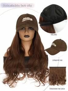 16-Inch Synthetic Fiber Full Wig, Women's Large Head Size Embroidered Baseball Cap With Long Curly Hair, Heat-Resistant Fiber, Suitable For Daily Wear, Halloween - Multicolor - View 11