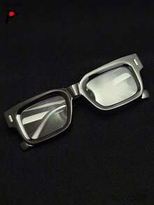 POLASUP 1pc & Heart Decor Metal Frame Thick Retro Classic Korean Style Square Lens Glasses (With Glasses Strap), Light Glasses Computer, Gaming - 黑色 - 查看 3