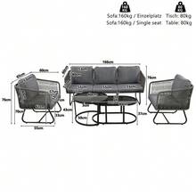 Garden Furniture Set With Galvanized Iron Frame, Grey Rope, Adjustable Legs, Smooth Glass Tabletop, 5-Piece Set, Includes All Seat And Back Cushions. - Grey - View 4