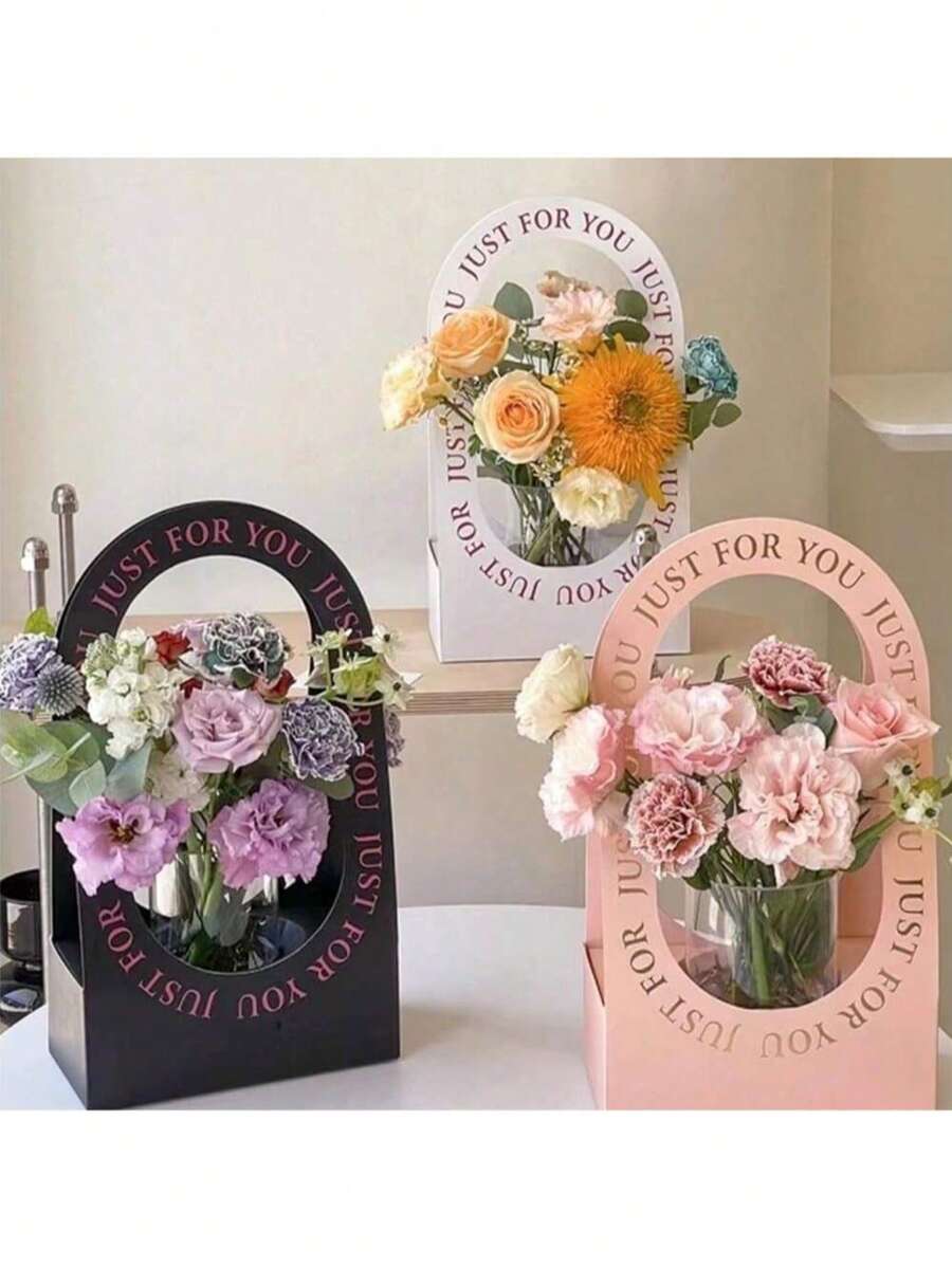 Just For You 花禮盒，便攜式手持花束包裝盒，鏤空花藝布置盒，情人節、母親節、婚禮、生日派對裝飾用紙禮袋，花店用品
