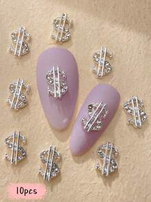 10pcs Nail Charms Nails, Nail Supplies, Coin-Set Pink Diamond, White Diamond, Purple Diamond, Gold And Silver Nail Charms, Minimalist, Light Luxury, French Metal Nail Supplies, Valentine's Day, Music Festival, Travel, Holiday Celebrations, Shiny Pink, White, Purple Rhinestones Nail Gems, Suitable For Multi-Functional DIY Accessories Nail Decoration - Multicolor - View 12