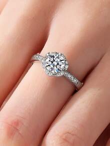 1 chiếc nhẫn bạc S925 đính đá Moissanite 1 carat, thiết kế tối giản sang trọng, đa năng, phù hợp cho cả công sở và thường ngày, lý tưởng làm quà tặng Ngày Valentine, Ngày của Mẹ, mùa cưới, lễ đính hôn, kỳ nghỉ, sinh nhật, kỷ niệm, quà năm mới. - Bạc - Xem 3