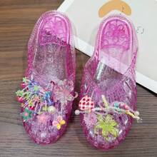 Women's Transparent PVC Jelly Shoes, Korean Style Floral Decor Flat Slip-On Sandals, Sweet Flower Pattern, Closed Toe, Anti-Slip, Casual Daily Footwear For Spring Summer - 透明小蒼蘭 - 查看 10