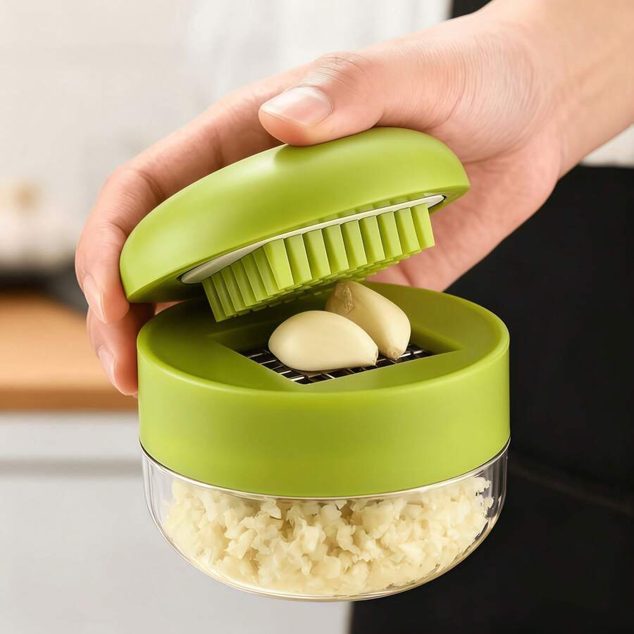 1个多功能手动压蒜器和研磨器 - 重型压蒜器和研磨器，适用于家庭、餐厅、户外和餐车使用，配有易于清洁的研磨盘，可切片和研磨，便携式手持设计，塑料材质，可研磨蒜瓣，厨房用具，烹饪用品，旅行和户外必备品，便于携带，家居装饰，返校礼物，送给她的礼物，送给他的礼物