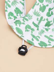 Green Cactus Pattern Polyester "Happy Dog" Windproof Sun Hat, Ear-Exposed Design, Adjustable Anti-Shedding, Suitable For Small Pets Year-Round Outdoor Wear - Multicolor - View 6