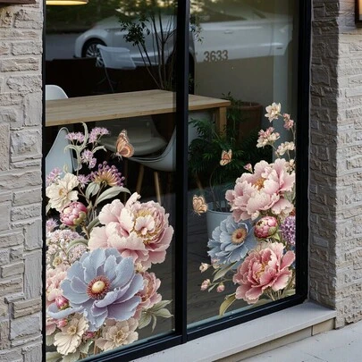 2 miếng dán trang trí hoa lá đẹp mắt cho kính, decal dán tường hình hoa tĩnh điện cho cửa sổ và cửa ra vào.