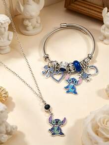 Disney 2件套史迪奇手链项链套装 - 迷人的蓝色配饰，适合作为生日礼物、节日礼物 | 俏皮设计 | 耐用手链，史迪奇配饰 - 彩色 - 查看 5