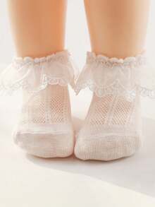 1 Pasang Kaos Kaki Jala Berenda untuk Bayi Perempuan Musim Semi/Panas, Kaos Kaki Pendek Lembut dan Bernapas dengan Hiasan Renda Putih, Cocok untuk Pemakaian Sehari-hari Bayi, Liburan, Hari Valentine, Pernikahan - Putih - View 3