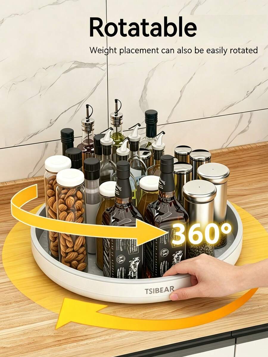 360° Rotating Storage Tray With Non-Slip Base And High Edges, Convenient For Accessing Spices And Jars, Suitable For Home Chefs And Tidy People, Heavy-Duty Round Rotating Rack, Great For Kitchen, Cabinets And Refrigerators, Essential Kitchen Item, Home Organization