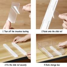 Plastic Sliding Drawer Tracks, Self-Adhesive Sliding Tracks With Invisible Stickers, Storage Box Sliding Tracks, Upgrade Your Drawers With Telescopic Sliding Track Accessories - DIY Drawer Sliding Tracks Suitable For Home Decor, Kitchen, Bathroom, Office, Dorm - White 2pcs - View 2