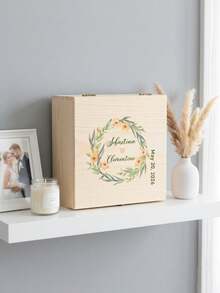1pc Personalized Wedding Themed Wooden Storage Box, Customized Name Wedding Partner Souvenir Box, Party Desktop Decoration Gift Box, Wedding Gift Box - Multicolor - View 18