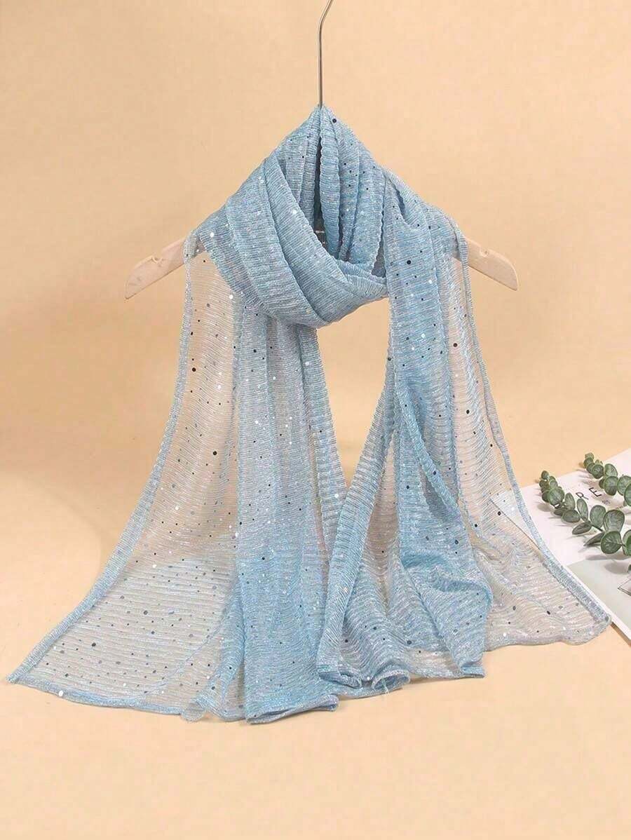 1pc Women's Lightweight Solid Color Sequin Bandana Scarf, Headscarf, Middle Eastern Hijab, Decorative Shawl, Sun Protection Beach Wrap, Suitable For Daily Use - 黑-1 - 查看 1