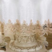 HXARTMIS 1 Stück luxuriöse, elegante beige Tischdecke mit floraler Stickerei und Kante, dekorative runde Tischdecke für den Esstisch, schützende runde Tischdecke - Weiss - Übersicht 17