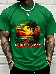 % Cotton Shirt Black Reggae Music Guitar Pride Jamaica Reggae Sunset T-Shirt2025 - 綠色 - 查看 3