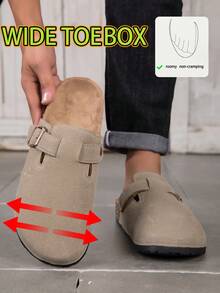 Khaki Comfort Slippers Men's Easy-On Home Shoes, Cork-Like Footbed With Arch Support, PVC Sole And Decorative Buckle - 卡其色 - 查看 1