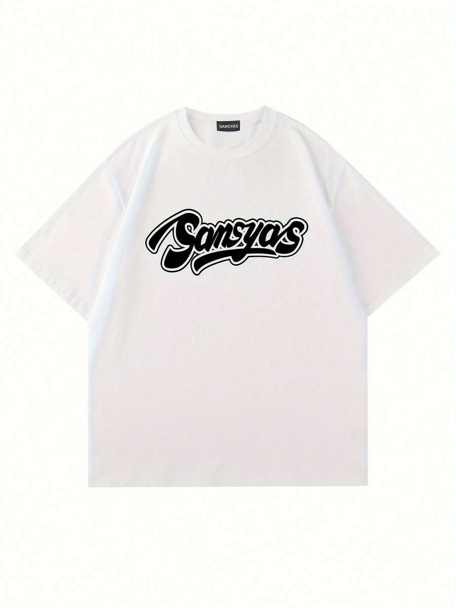 Camiseta de Algodón Puro Estilo Coreano Ajustada y Holgada de Manga Corta para Parejas, Estilo Americano OV5A - Blanco - Ver 1