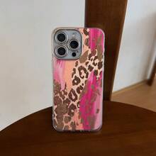 Ốp lưng điện thoại trong suốt lấp lánh họa tiết da báo hồng, tương thích với iPhone, đính đá lấp lánh, viền camera bằng TPU mềm, chống ố vàng, chống sốc, thiết kế thẩm mỹ. - Hồng - Xem 2