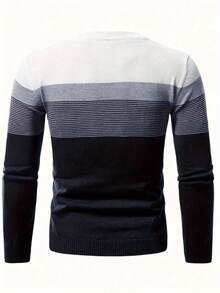 Men's Classic Pullover Sweater, Casual Distinctive Fashion Black White Gray Patchwork Top, Versatile For Autumn/Winter - Multicolor - View 4