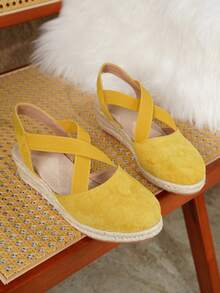 Women's Comfortable Non-Slip Spring/Summer Vacation Slip-On Apricot Hemp Rope Platform Wedge Sandals - Yellow - View 5