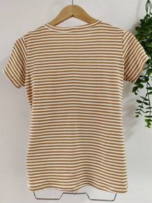 Women's Lace Knit Blouse - 條紋杏 - 查看 2