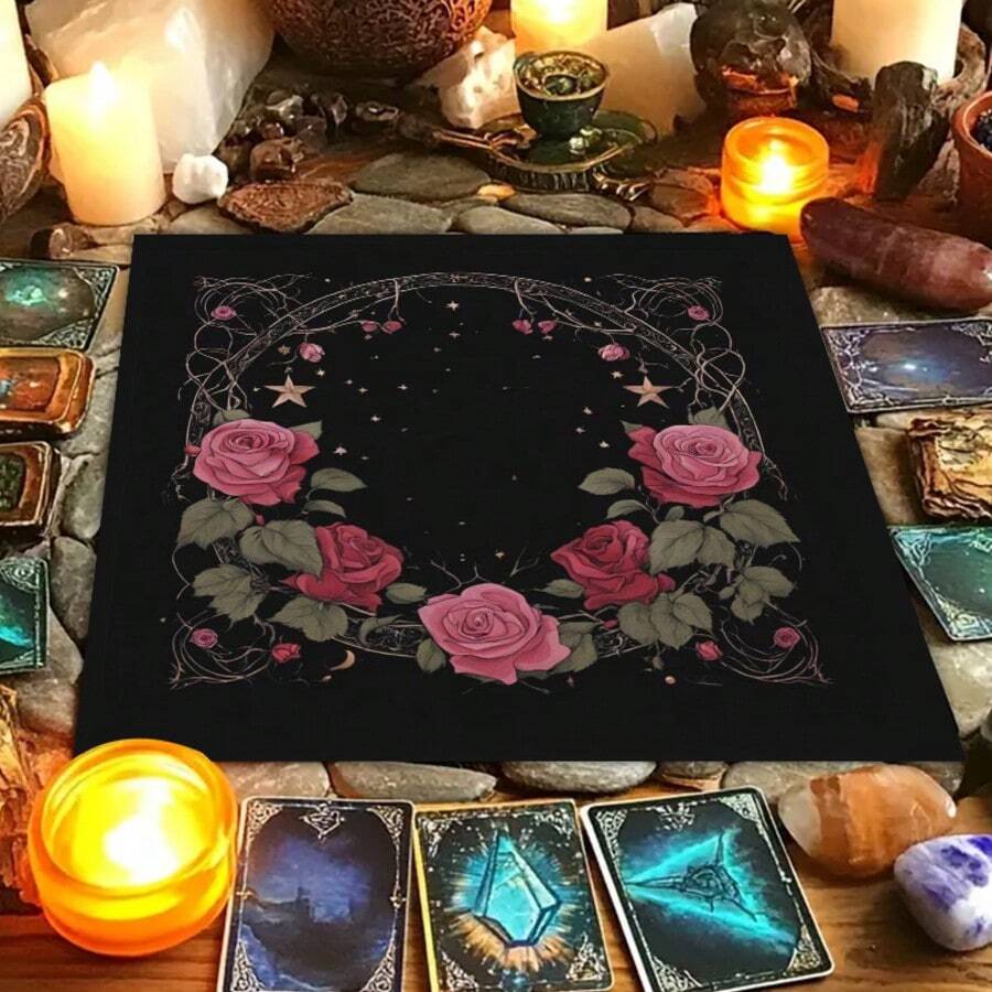1 chiếc khăn trải bàn hình hoa hồng sao mộng mơ, thảm trải bàn đặc biệt cho trò chơi bài Tarot, trang trí bàn làm việc tại nhà. - Nhiều màu - Xem 1